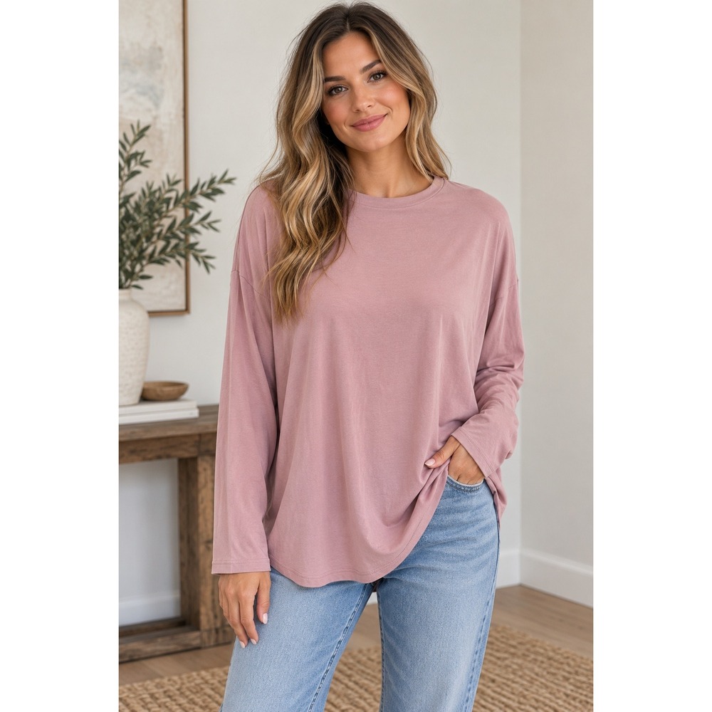 Eileen Fisher Top Womens XS Dusty Rose Minimalist Oversized Long Sleeve Jersey